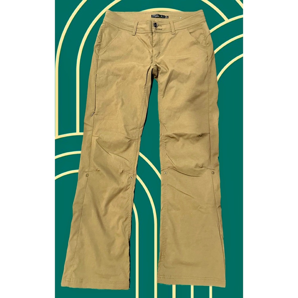 Prana Halle Hiking Pants Womens 8 Khaki Tan Roll Up Snap Cuff W4HARG113 Regular‎